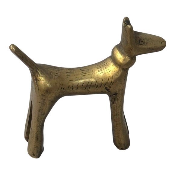 Vintage Brass Dog Figurine Terrier Miniature Accent Mid-Century Animal Sculpture - Picture 3 of 7